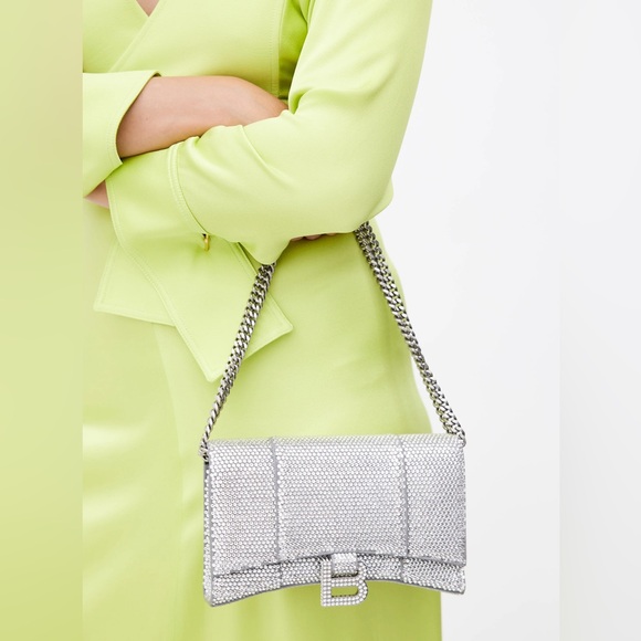 RARE Balenciaga rhinestone crystal diamond stud hourglass chain crossbody purse - Picture 6 of 17